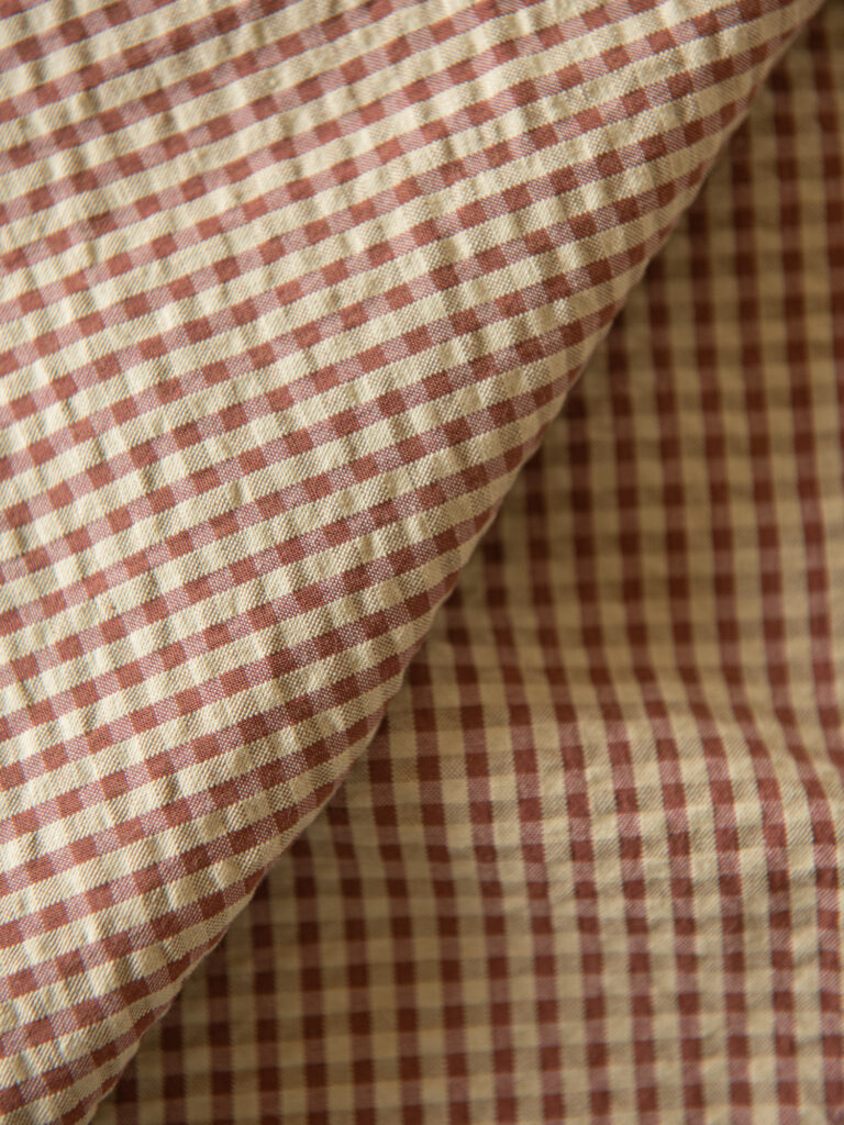 Japansk Gingham Krepp, Rødbrun/Beige