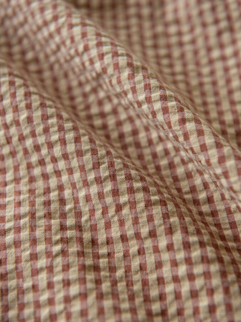 Japansk Gingham Krepp, Rødbrun/Beige