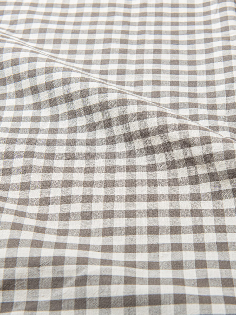 Vasket Lin/Bomull Gingham, Taupe/Hvit