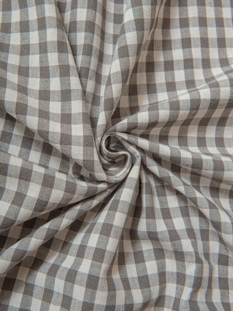 Vasket Lin/Bomull Gingham, Taupe/Hvit