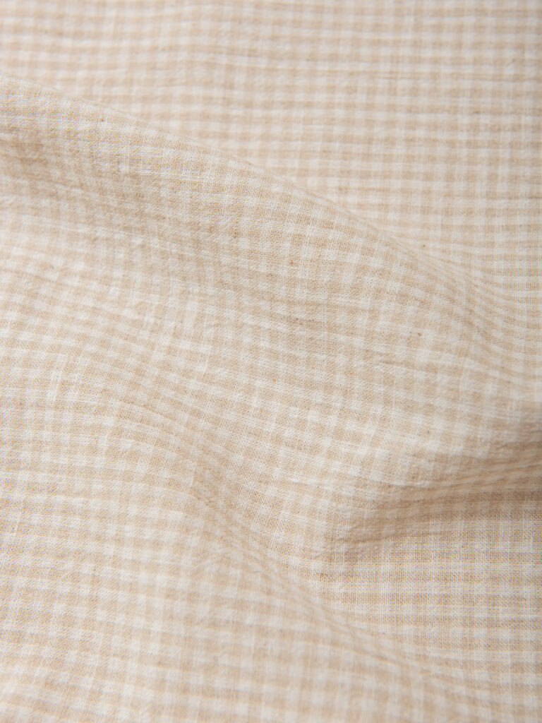 Vasket Lin/Bomull Gingham, Beige/hvit