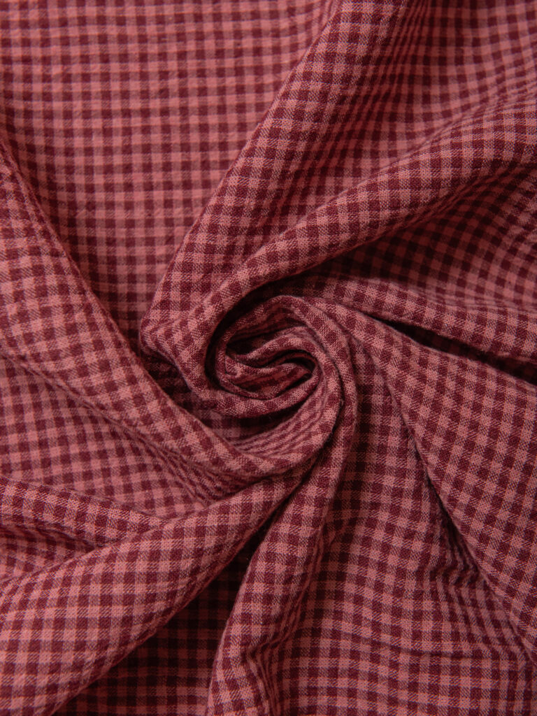 Vasket Lin/Bomull Gingham, Rød/rosa