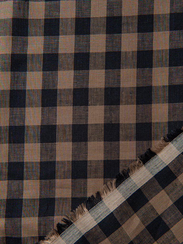 Gingham i lin, Navy/Beige