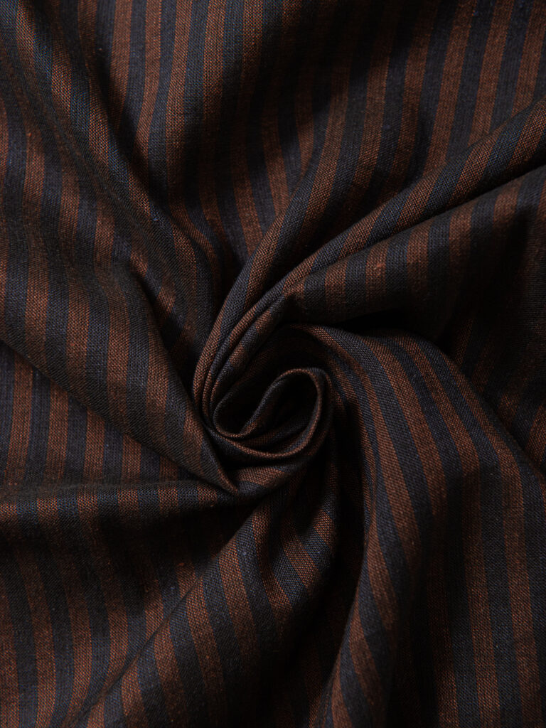 Stripet lin/bomull, Navy/Brun