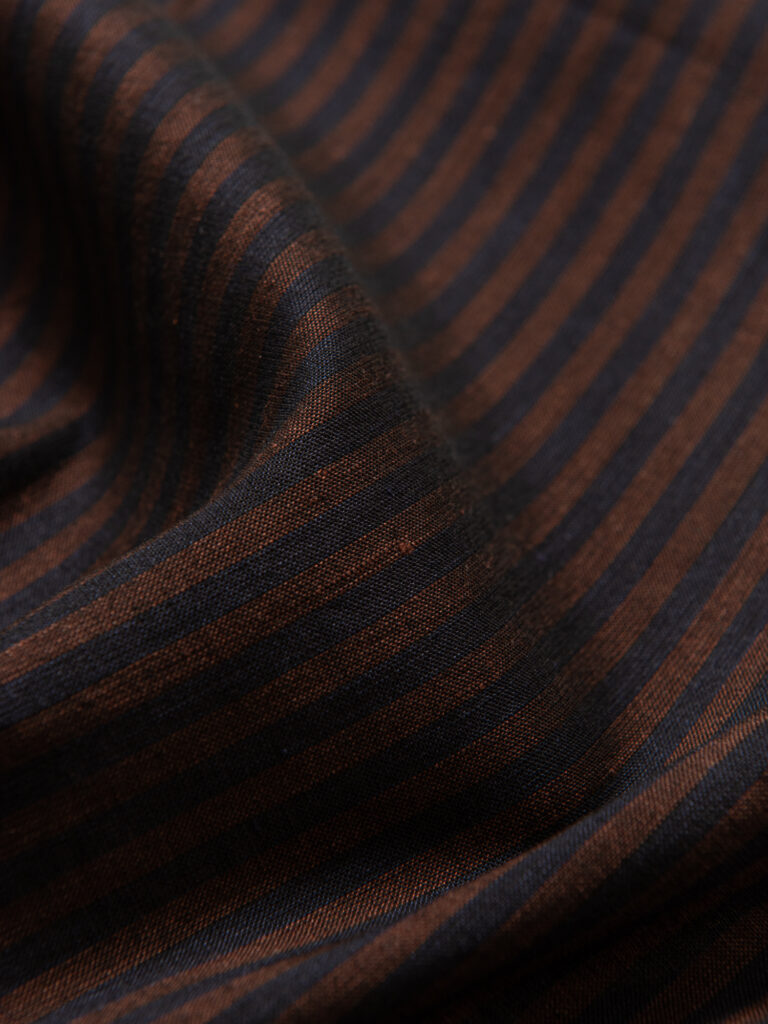 Stripet lin/bomull, Navy/Brun