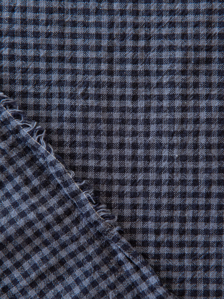 Vasket Lin/Bomull Gingham, Lys blå/navy