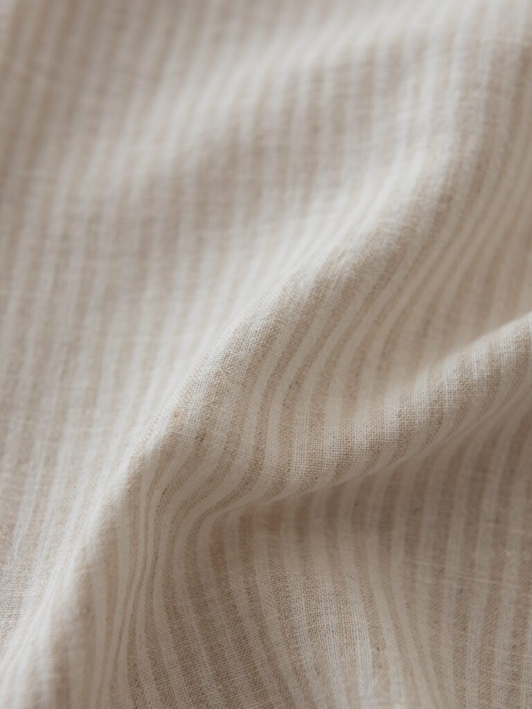 Vasket Lin/Bomull Striper, Beige/hvit