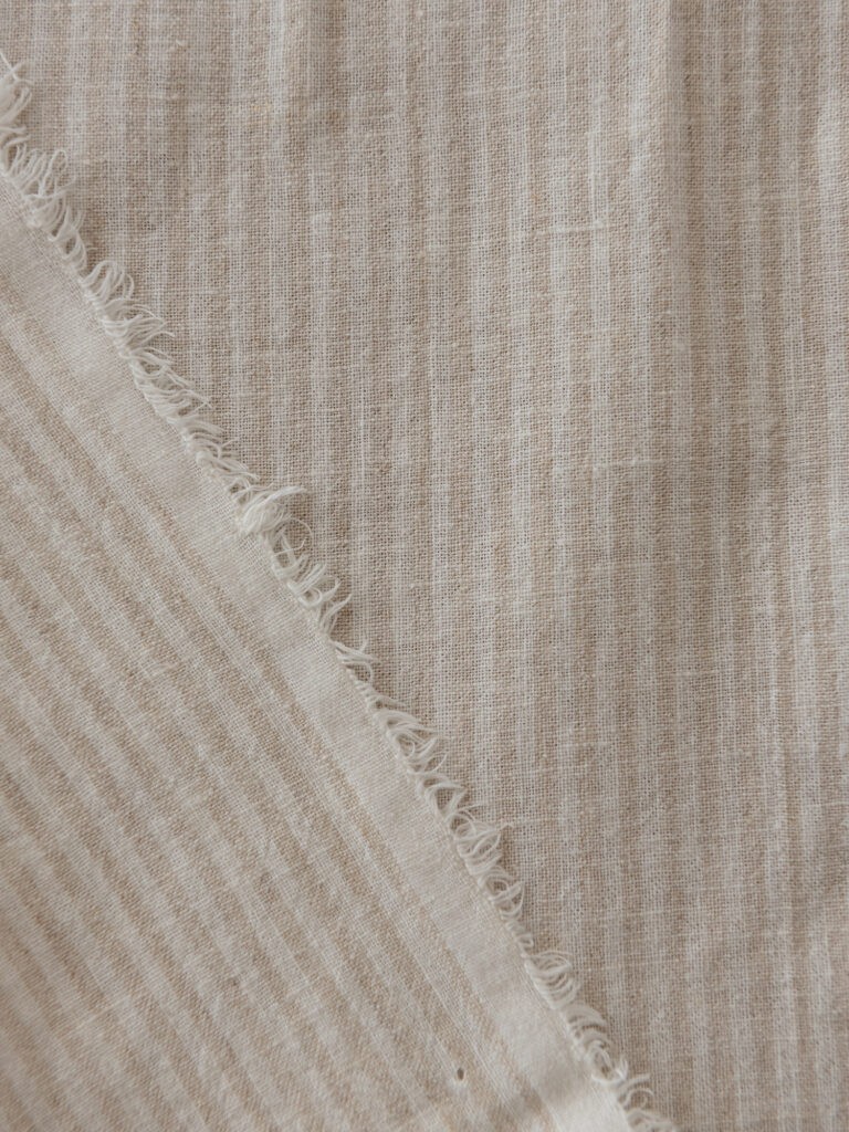 Vasket Lin/Bomull Striper, Beige/hvit